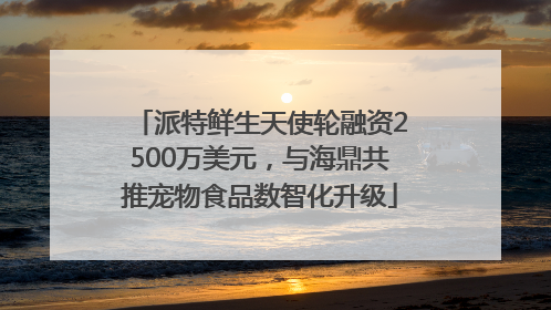 派特鲜生天使轮融资2500万美元，与海鼎共推宠物食品数智化升级